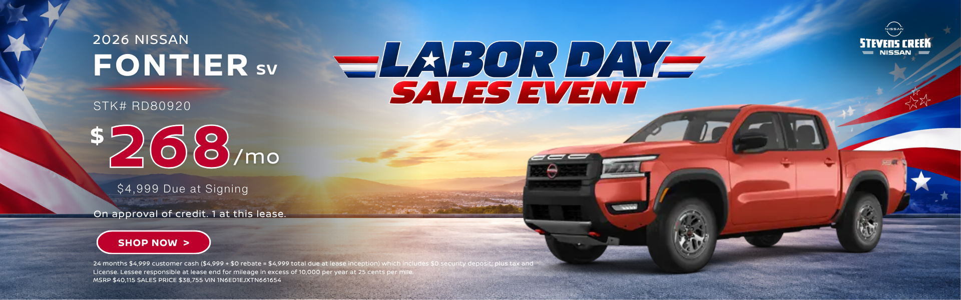 2026 Frontier SV  Lease for $268 per month